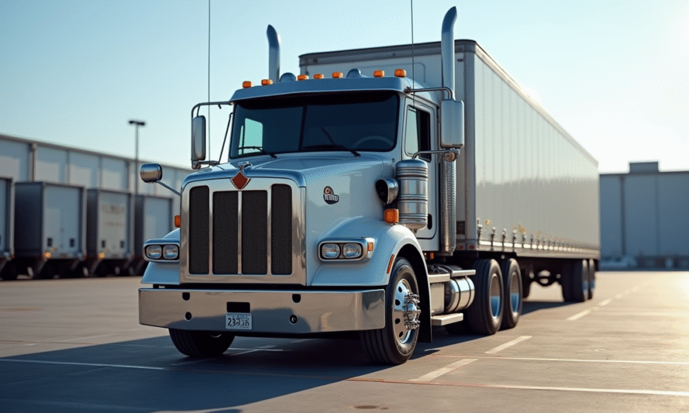 Camion cargo de 33 tonnes stationne dans un site industriel