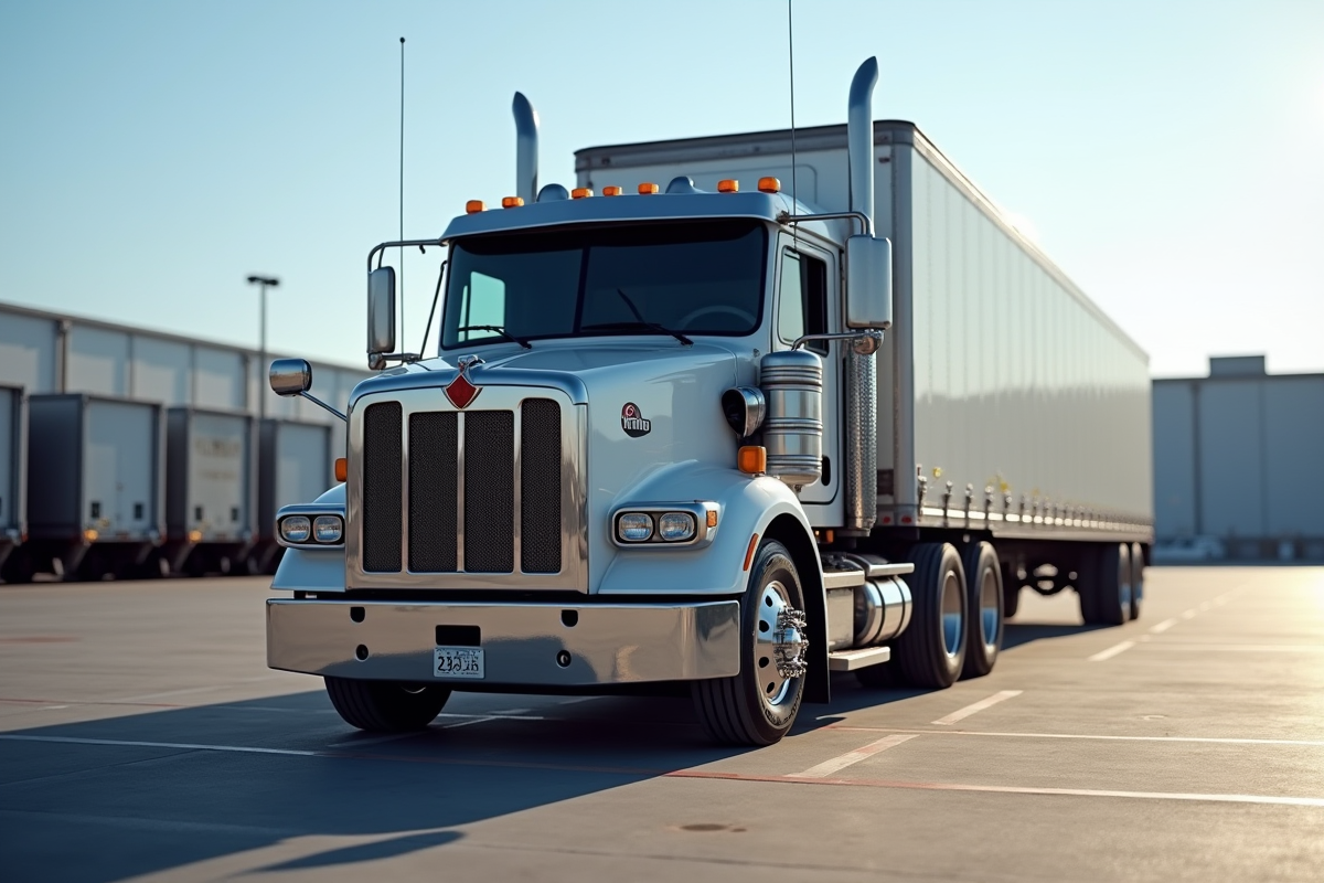 Camion cargo de 33 tonnes stationne dans un site industriel