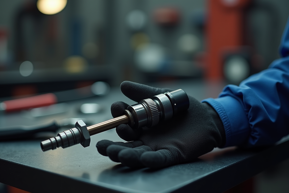 Capteur de pression de turbo detache sur une main de mecanicien