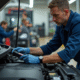 Mecanicien diagnostique moteur Peugeot avec scanner OBD