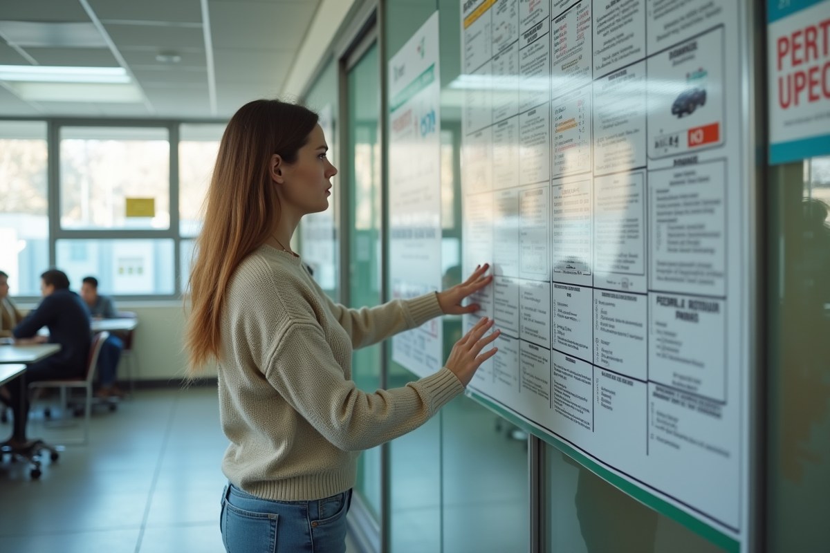 Femme étudie un permis dans une salle de formation