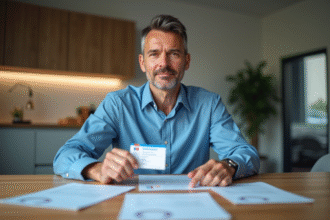 Homme d'âge moyen tenant son permis de conduire français