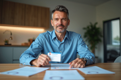 Homme d'âge moyen tenant son permis de conduire français