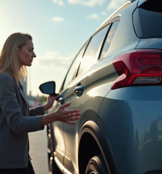 Personne inspectant une Peugeot 2008 en concession