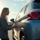 Personne inspectant une Peugeot 2008 en concession