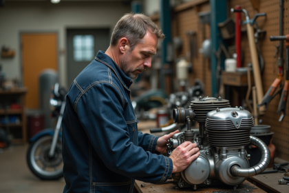 Mécanicien moto homme en atelier professionnel