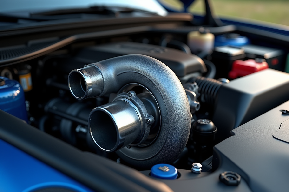 Vue rapprochee d'un moteur de voiture avec turbo moderne et capteur de pression