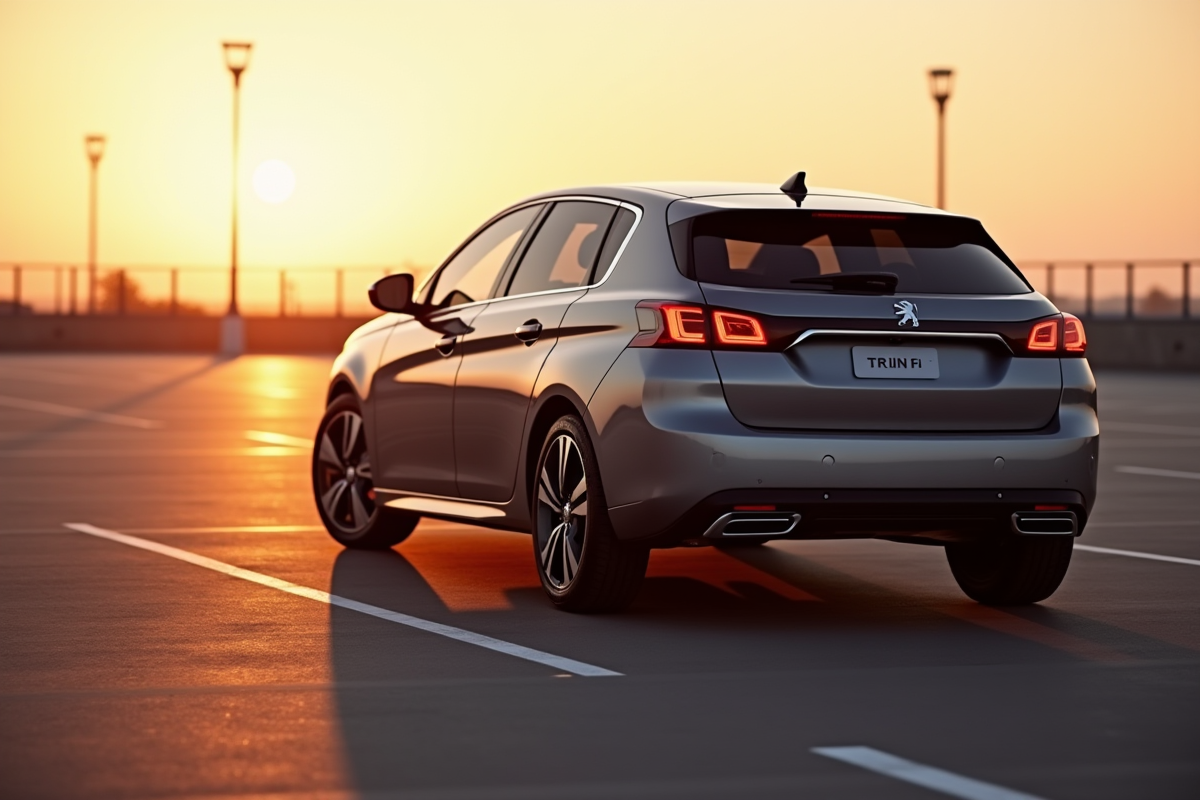Profil de la Peugeot 308 au coucher du soleil