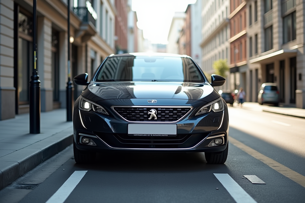 Peugeot 308 2021 stationnée en ville en journée