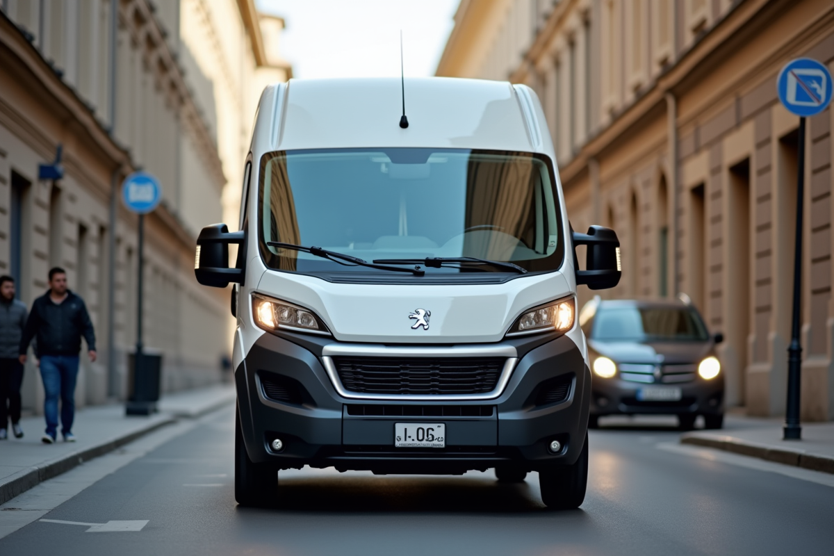 Peugeot Boxer en ville étroite en journée